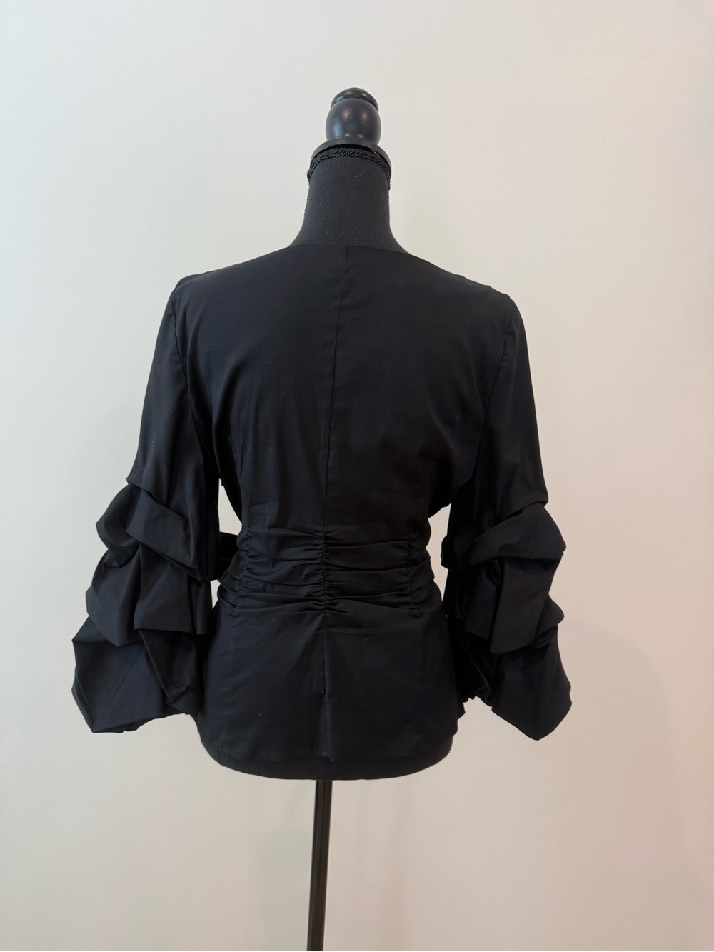 White House Black Market Black Statement Ruffle-Sleeve Bow-Waist Peplum Blouse - Picture 3 of 3
